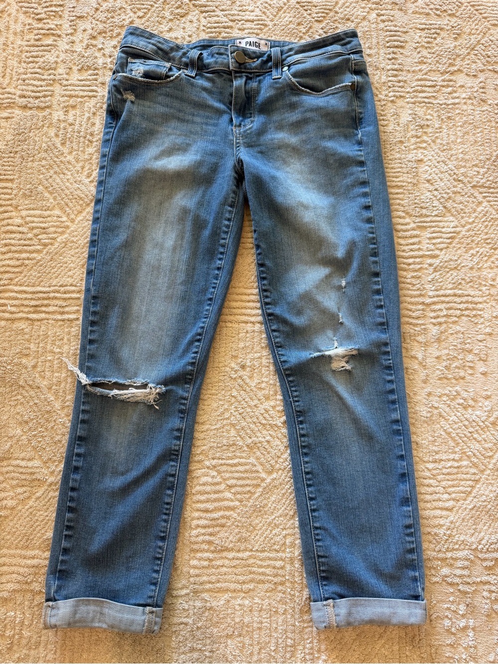 PAIGE Kylie Crop Distressed Skinny Jeans Light Wash Size 28